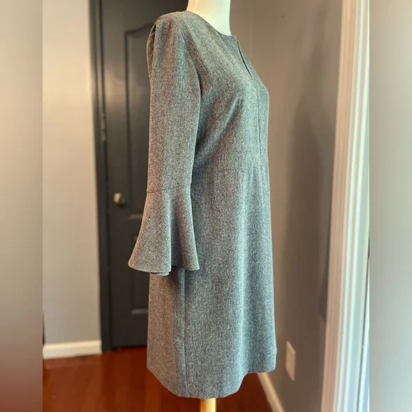 Ann Taylor Career Officecore Minimalist Elegant Gray Bell Sleeve Women's Dress - Picture 3 of 14